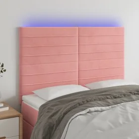Pink velvet headboard with LED lights 144x5x118/128 cm by vidaXL, Headboards and footboards - Ref: Foro24-3122617, Price: 104...