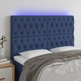 Cabecero con luces LED tela azul 160x7x118/128 cm de vidaXL, Cabeceros y pies de cama - Ref: Foro24-3122772, Precio: 138,98 €...