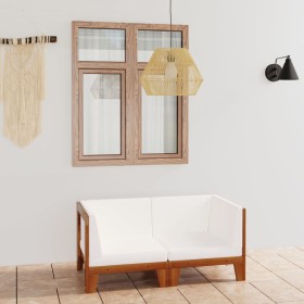 Sofá 2 plazas y cojines blanco crema madera maciza de acacia en Conjuntos de jardín | Comprar online en Foru.es