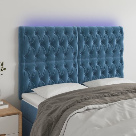 Cabecero con luces LED terciopelo azul oscuro 160x7x118/128 cm de vidaXL, Cabeceros y pies de cama - Ref: Foro24-3122818, Pre...