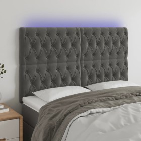 Cabecero con luces LED terciopelo gris oscuro 144x7x118/128 cm de vidaXL, Cabeceros y pies de cama - Ref: Foro24-3122809, Pre...