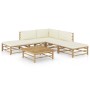 Set de muebles de jardín 6 piezas bambú y cojines blanco crema en Conjuntos de jardín | Comprar online en Foru.es