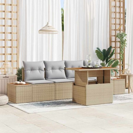 Conjunto de sofá de jardín 5 pcs Beige Poliratán en Sofás de exterior | Comprar online en Foru.es
