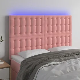 Kopfteil aus rosafarbenem Samt mit LED-Leuchten, 144 x 5 x 118/128 cm von vidaXL, Kopf- und Fußteile - Ref: Foro24-3122911, P...
