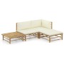 Set de muebles de jardín 4 piezas bambú y cojines blanco crema en Conjuntos de jardín | Comprar online en Foru.es
