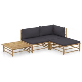 Set de muebles de jardín 4 piezas bambú con cojines gris oscuro en Conjuntos de jardín | Comprar online en Foru.es