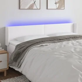 Cabecero con LED cuero sintético blanco 163x16x78/88 cm de vidaXL, Cabeceros y pies de cama - Ref: Foro24-3123053, Precio: 82...