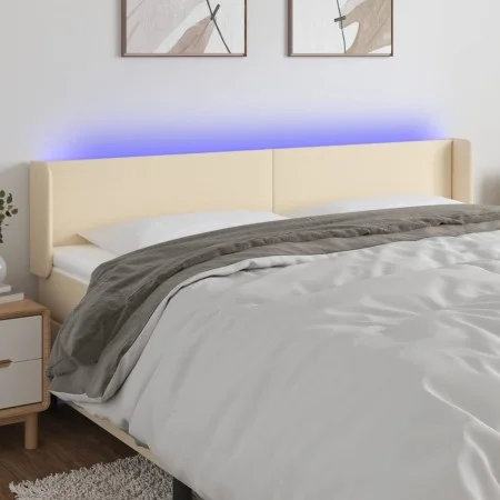 Cream fabric headboard with LED 203x16x78/88 cm by vidaXL, Headboards and footboards - Ref: Foro24-3122983, Price: 83,49 €, D...