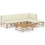 Set de muebles de jardín 5 piezas bambú y cojines blanco crema en Conjuntos de jardín | Comprar online en Foru.es