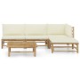 Set de muebles de jardín 5 piezas bambú y cojines blanco crema en Conjuntos de jardín | Comprar online en Foru.es
