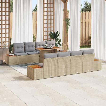 Conjunto de sofá de jardín 9 pcs Beige Poliratán en Sofás de exterior | Comprar online en Foru.es