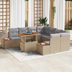 Conjunto de sofá de jardín 9 pcs Beige Poliratán en Sofás de exterior | Comprar online en Foru.es
