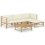 Set de muebles de jardín 5 piezas bambú y cojines blanco crema en Conjuntos de jardín | Comprar online en Foru.es