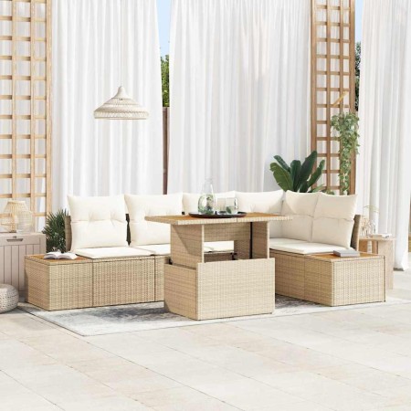 Conjunto de sofá de jardín 6 pcs Beige Poliratán en Sofás de exterior | Comprar online en Foru.es