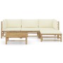 Set de muebles de jardín 5 piezas bambú y cojines blanco crema en Conjuntos de jardín | Comprar online en Foru.es