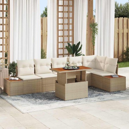 Conjunto de sofá de jardín 7 pcs Beige Poliratán en Sofás de exterior | Comprar online en Foru.es