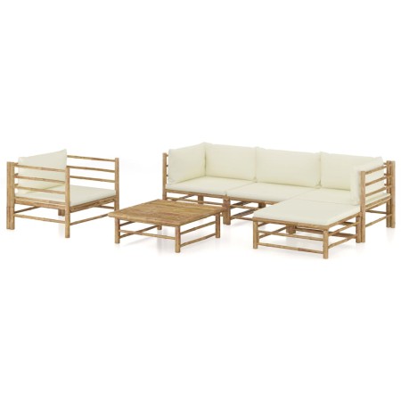Set de muebles de jardín 6 piezas bambú y cojines blanco crema en Conjuntos de jardín | Comprar online en Foru.es
