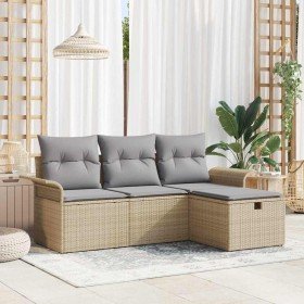 Conjunto de sofá de jardín con cojín 4 pcs Beige y Gris Claro en Sofás de exterior | Comprar online en Foru.es