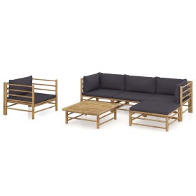 Set de muebles de jardín 6 piezas bambú con cojines gris oscuro en Conjuntos de jardín | Comprar online en Foru.es