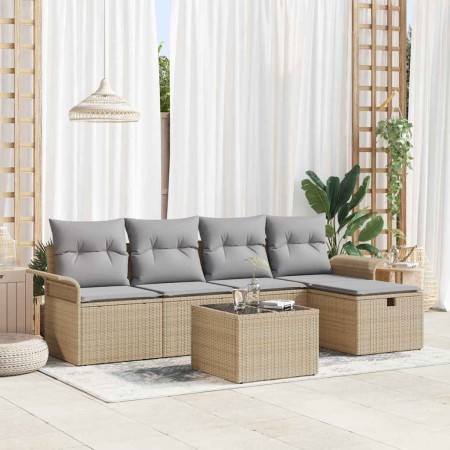 Conjunto de sofá de jardín con cojín 6 pcs Beige y Gris Claro en Sofás de exterior | Comprar online en Foru.es