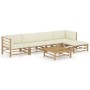 Set de muebles de jardín 6 piezas bambú y cojines blanco crema en Conjuntos de jardín | Comprar online en Foru.es