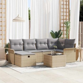 Conjunto de sofá de jardín con cojín 7 pcs Beige y Gris Claro en Sofás de exterior | Comprar online en Foru.es