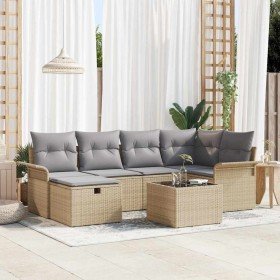 Conjunto de sofá de jardín con cojín 7 pcs Beige y Gris Claro en Sofás de exterior | Comprar online en Foru.es