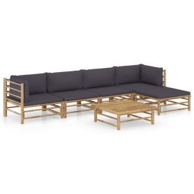 Set de muebles de jardín 6 piezas bambú con cojines gris oscuro en Conjuntos de jardín | Comprar online en Foru.es