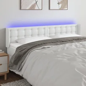 Cabecero con LED cuero sintético blanco 203x16x78/88 cm de vidaXL, Cabeceros y pies de cama - Ref: Foro24-3123345, Precio: 78...
