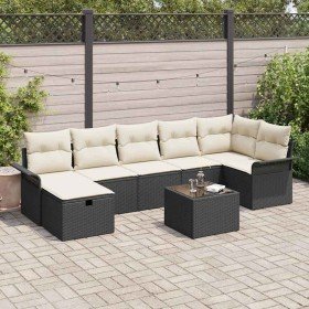 Conjunto de sofá de jardín 8 pcs Negro y crema ratán sintético en Sofás de exterior | Comprar online en Foru.es