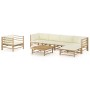 Set de muebles de jardín 7 piezas bambú y cojines blanco crema en Conjuntos de jardín | Comprar online en Foru.es