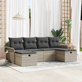 Conjunto de sofá de jardín 6 pcs Gris Claro ratán sintético en Sofás de exterior | Comprar online en Foru.es