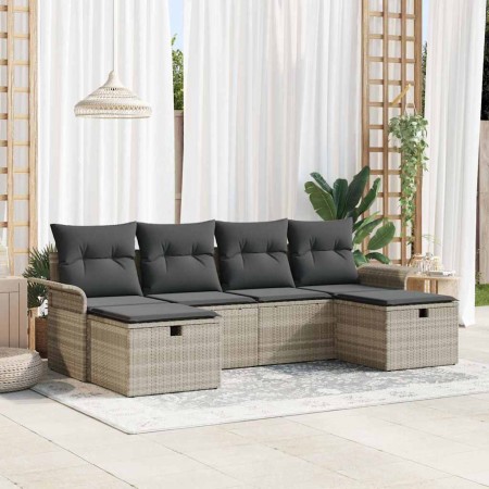 Conjunto de sofá de jardín 6 pcs Gris Claro ratán sintético en Sofás de exterior | Comprar online en Foru.es