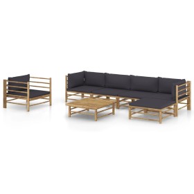 Set de muebles de jardín 7 piezas bambú con cojines gris oscuro en Conjuntos de jardín | Comprar online en Foru.es