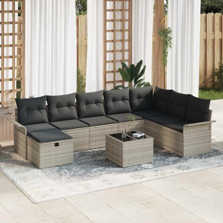 Conjunto de sofá de jardín 9 pcs Gris Claro ratán sintético en Sofás de exterior | Comprar online en Foru.es