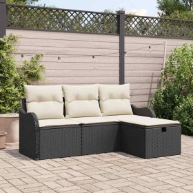 Conjunto de sofá de jardín 4 pcs Negro y crema ratán sintético en Sofás de exterior | Comprar online en Foru.es
