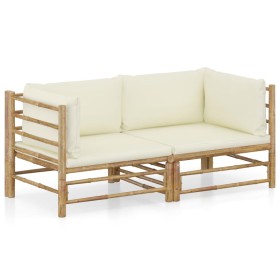 Set de muebles de jardín 2 piezas bambú y cojines blanco crema en Conjuntos de jardín | Comprar online en Foru.es
