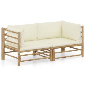 Set de muebles de jardín 2 piezas bambú y cojines blanco crema en Conjuntos de jardín | Comprar online en Foru.es
