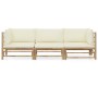 Set de muebles de jardín 3 piezas bambú y cojines blanco crema en Conjuntos de jardín | Comprar online en Foru.es
