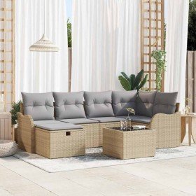Conjunto de sofá de jardín 7 pcs beige y gris claro Poliratán en Sofás de exterior | Comprar online en Foru.es