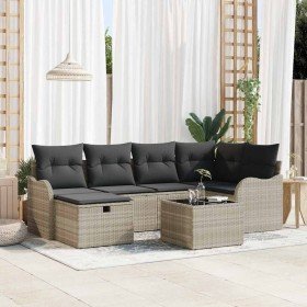Conjunto de sofá de jardín con cojín 7 pcs Gris claro Poliratán en Sofás de exterior | Comprar online en Foru.es