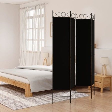 Biombo divisor de 4 paneles de tela negro 160x200 cm de vidaXL, Divisores de ambientes - Ref: Foro24-350153, Precio: 44,66 €,...