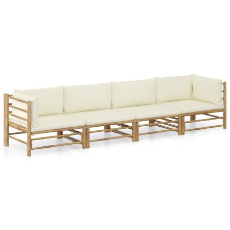 Set de muebles de jardín 4 piezas bambú y cojines blanco crema en Conjuntos de jardín | Comprar online en Foru.es