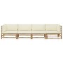 Set de muebles de jardín 4 piezas bambú y cojines blanco crema en Conjuntos de jardín | Comprar online en Foru.es