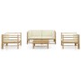 Set de muebles de jardín 5 piezas bambú y cojines blanco crema en Conjuntos de jardín | Comprar online en Foru.es