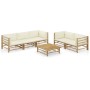 Set de muebles de jardín 6 piezas bambú y cojines blanco crema en Conjuntos de jardín | Comprar online en Foru.es