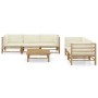 Set de muebles de jardín 6 piezas bambú y cojines blanco crema en Conjuntos de jardín | Comprar online en Foru.es