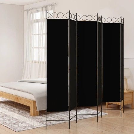 Biombo divisor de 6 paneles de tela negro 240x200 cm de vidaXL, Divisores de ambientes - Ref: Foro24-350161, Precio: 63,15 €,...