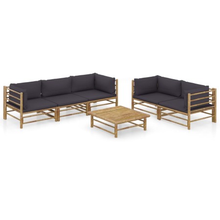 Set de muebles de jardín 6 piezas bambú con cojines gris oscuro en Conjuntos de jardín | Comprar online en Foru.es