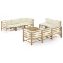 Set de muebles de jardín 9 piezas bambú y cojines blanco crema en Conjuntos de jardín | Comprar online en Foru.es